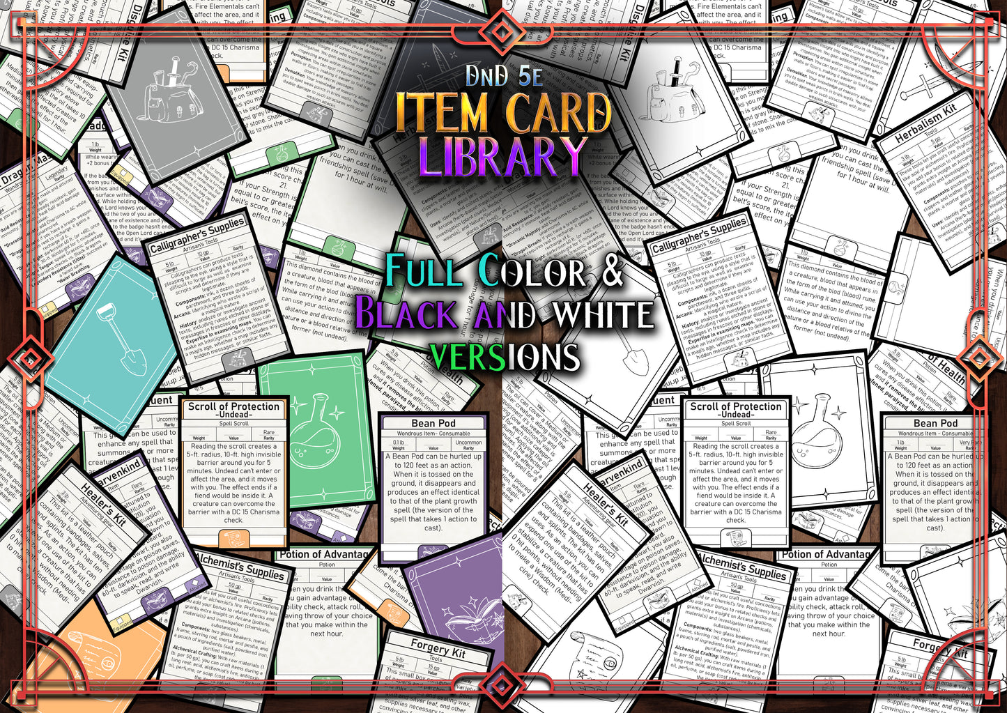DnD 5e Item Card Library - 400+ Item Cards, includes Letter Sized Double Sided Print Layout