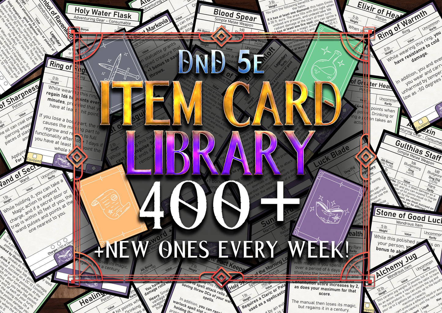 DnD 5e Item Card Library - 400+ Item Cards, includes Letter Sized Double Sided Print Layout