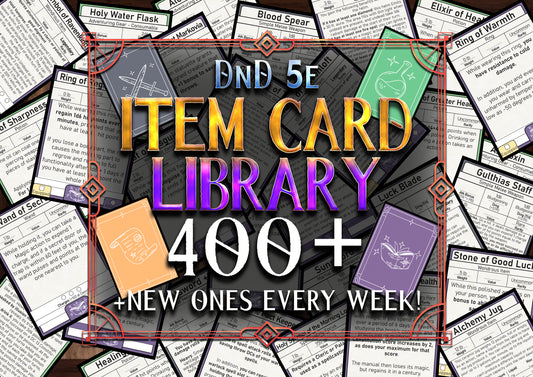 DnD 5e Item Card Library - 400+ Item Cards, includes Letter Sized Double Sided Print Layout