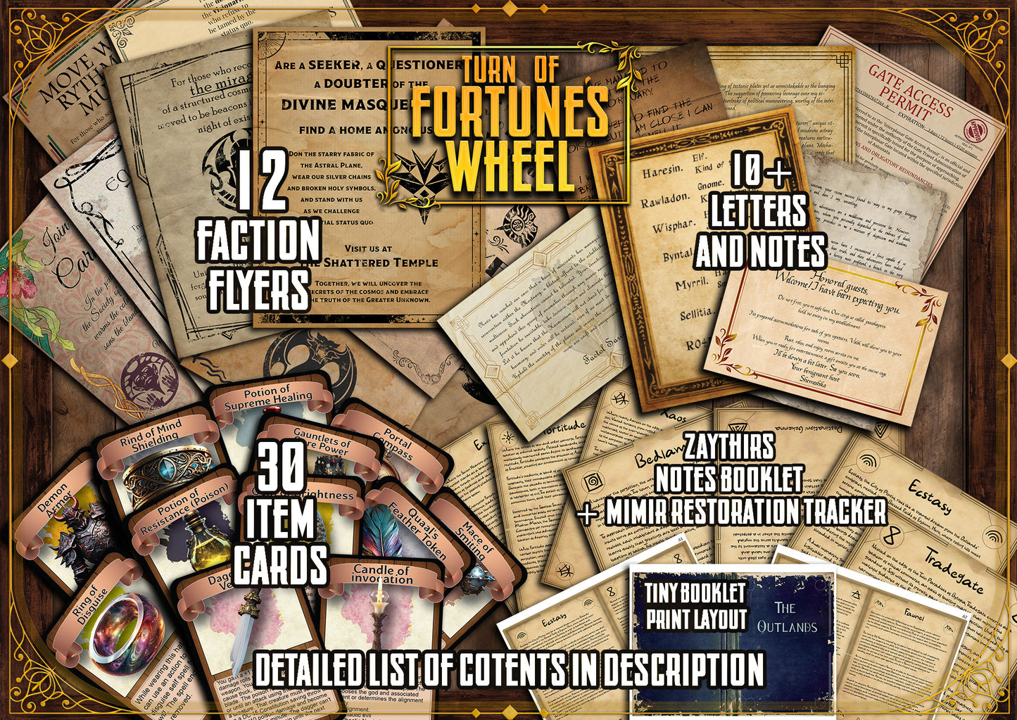 Turn of Fortune's Wheel D&D Handouts Bundle - Campaign Assets - DnD - Resources - DM Gifts - DnD Starter - Printable - Sigil - Planescape