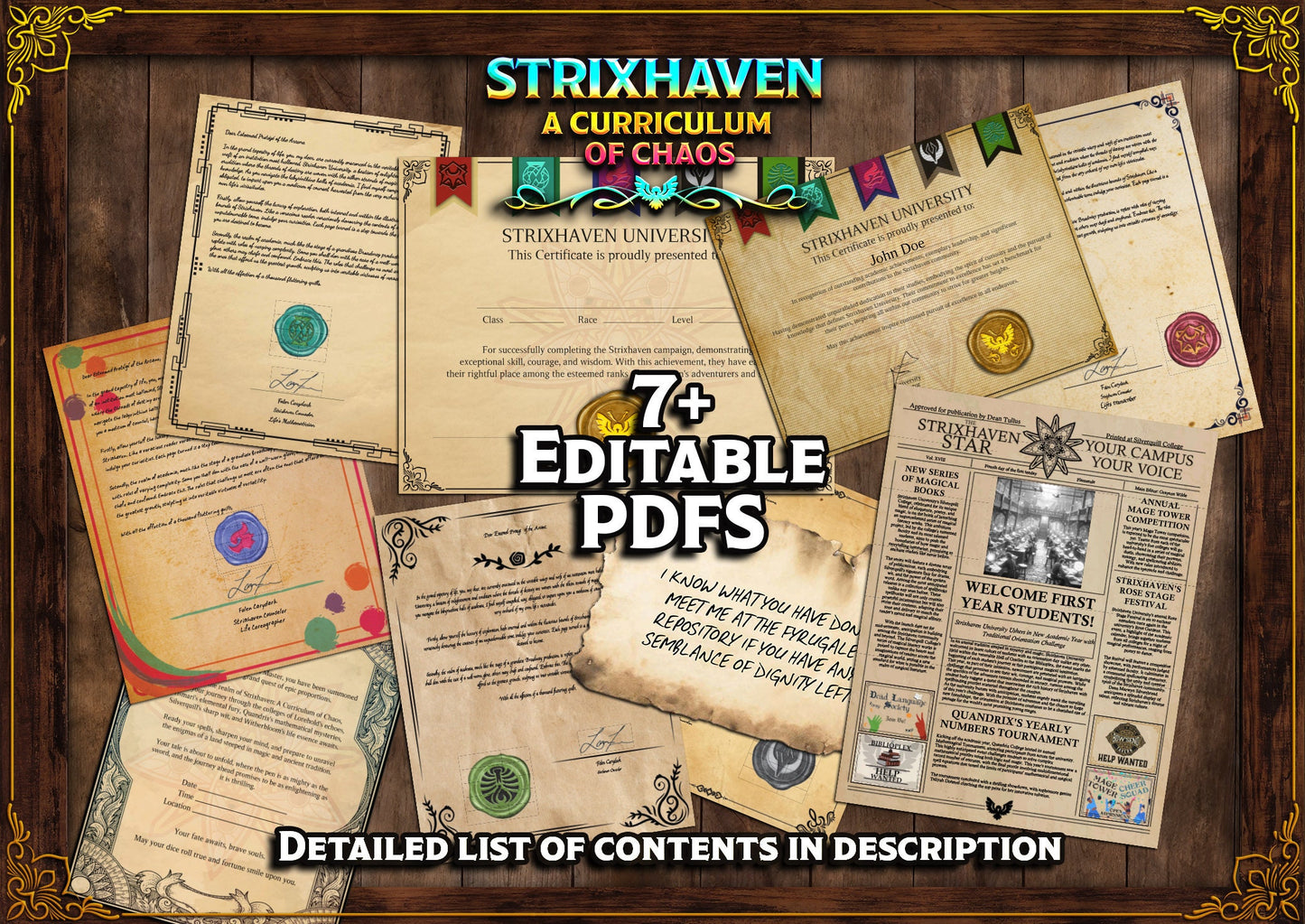 Strixhaven A Curriculum of Chaos D&D Handouts Bundle - Campaign Assets - DnD - Prismari - Quandrix - Lorehold - Silverquill - Witherbloom