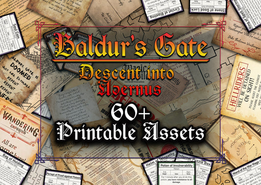 Baldur's Gate : Descent into Avernus 60 + D&D Handouts and Assets Digital Printable Bundle - DnD - Dungeons and Dragons - DM Gift - Zariel