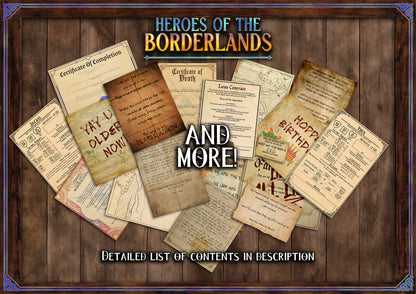 Heroes of the Borderlands D&D Handouts: 60+ Printable Immersive Letters, Scrolls and More! (Digital Download)