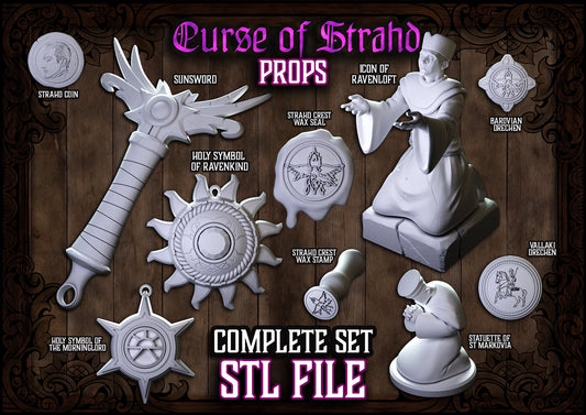 z Curse of Strahd 8+ 3D Printable Props Set - STL FILES ONLY - Sunsword - Holy Symbol of Ravenkind - Icon of Ravenloft - Wax Seals