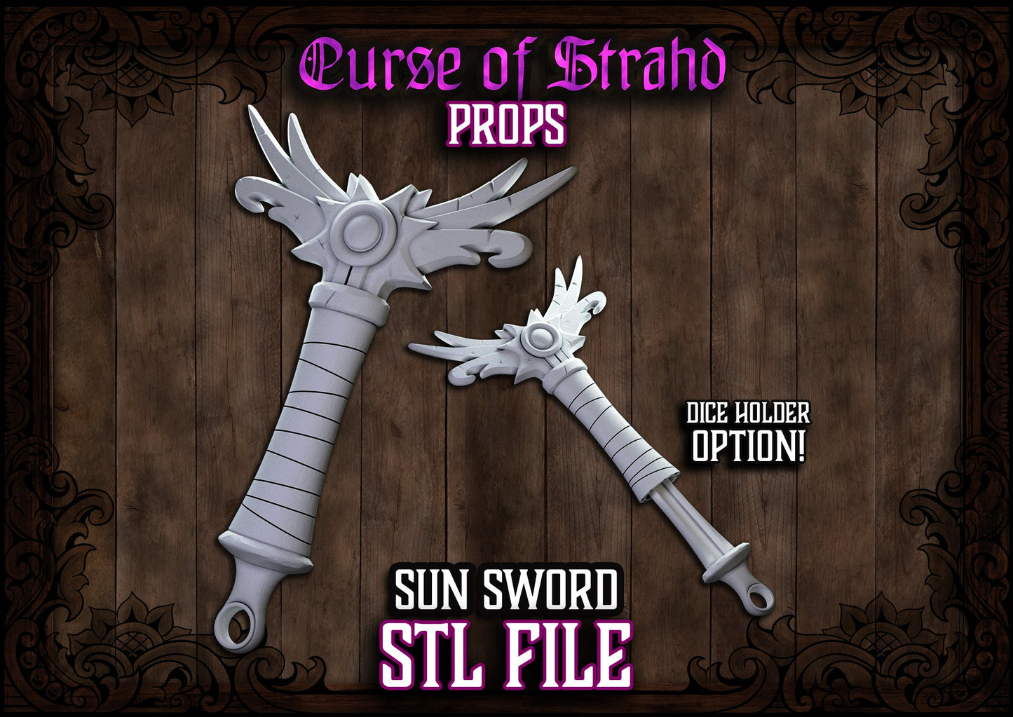 z Curse of Strahd 3D Printable Prop - Sunsword Hilt - Dice Holder - STL FILES ONLY -DnD Prop