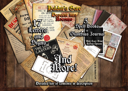 Baldur's Gate : Descent into Avernus 60 + D&D Handouts and Assets Digital Printable Bundle - DnD - Dungeons and Dragons - DM Gift - Zariel