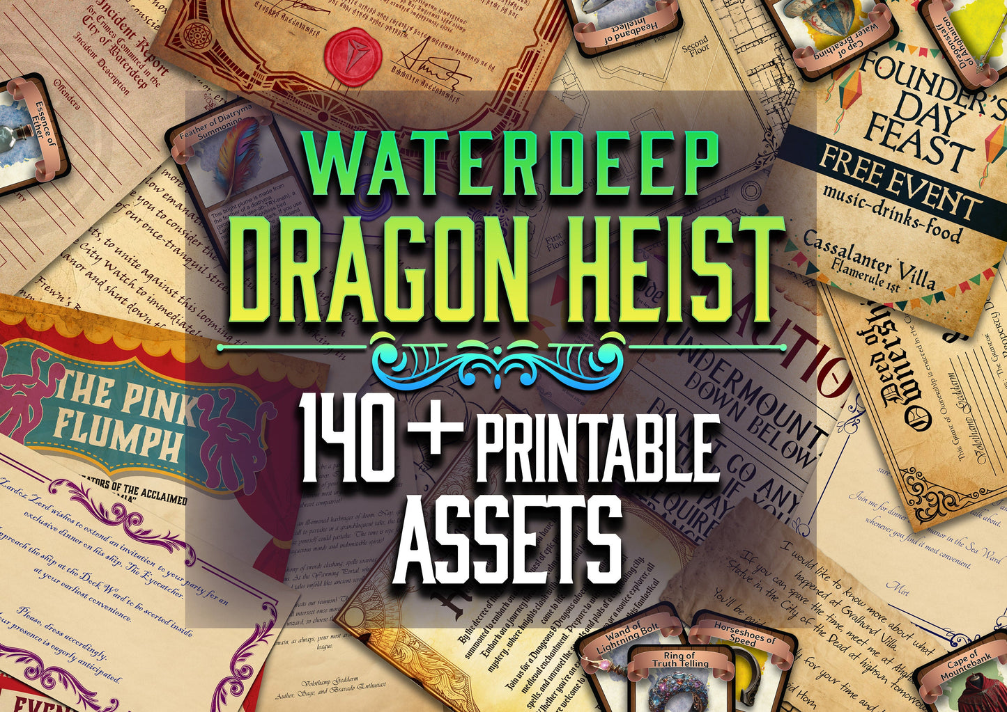 Waterdeep Dragon Heist 140 + D&D Handouts and Assets Bundle - Dungeons and Dragons - Resources - Lords - DM Gift - Faction - VTT - Printable