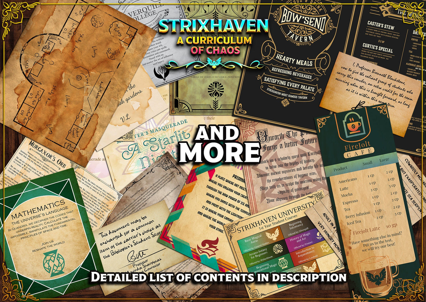 Strixhaven A Curriculum of Chaos D&D Handouts  Bundle - Campaign Assets - DnD - Prismari - Quandrix - Lorehold - Silverquill - Witherbloom